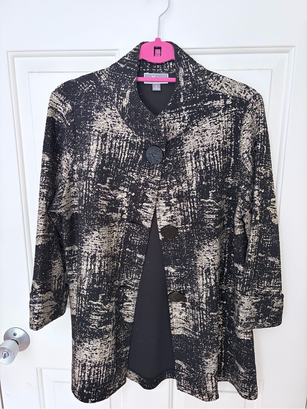 Black & Cream Abstract Textured Blazer